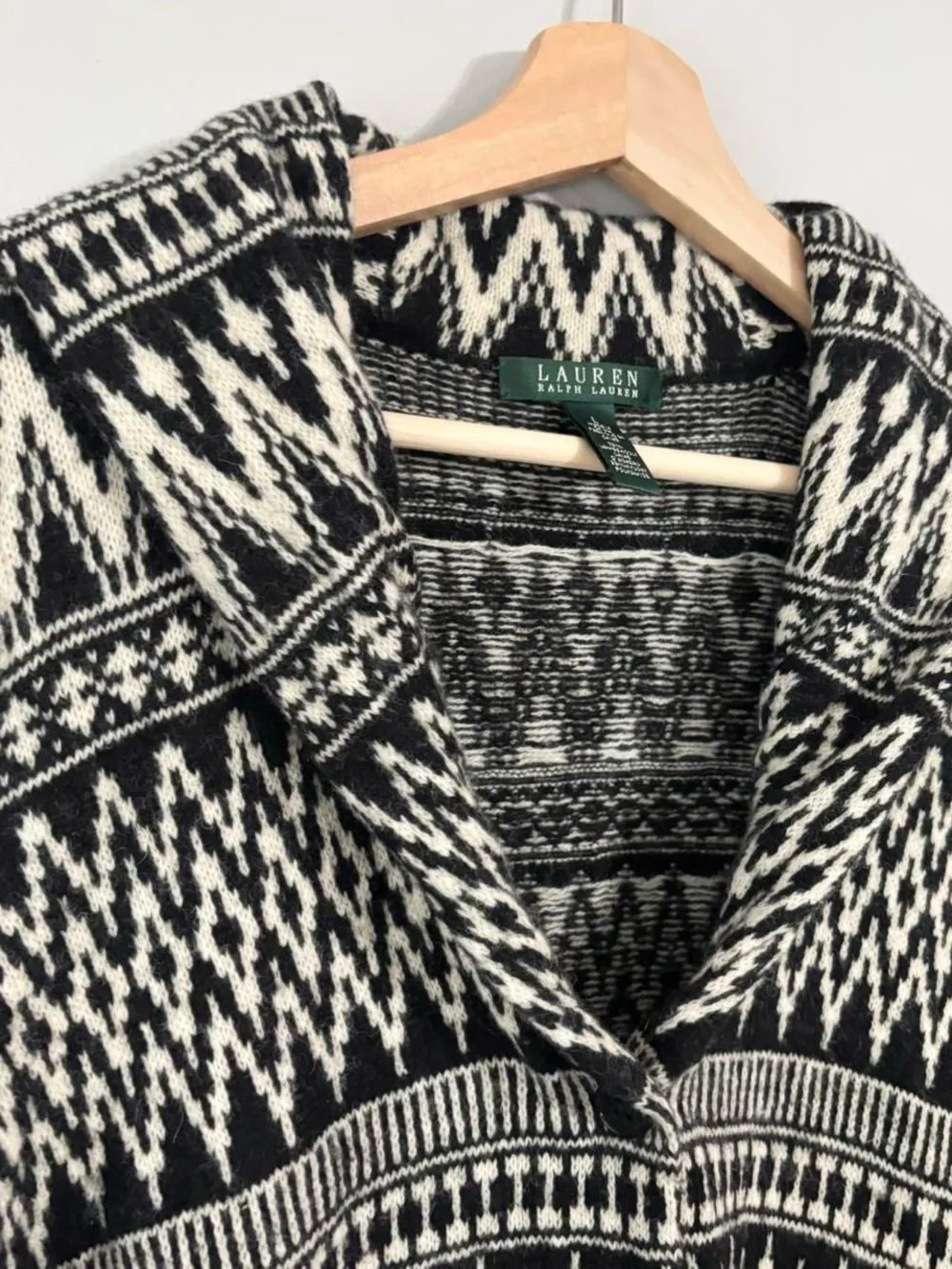 Lauren Ralph Lauren Fair Isle Knit Peplum Hem Lambswool Blend Cardigan Sweater - Picture 5 of 7